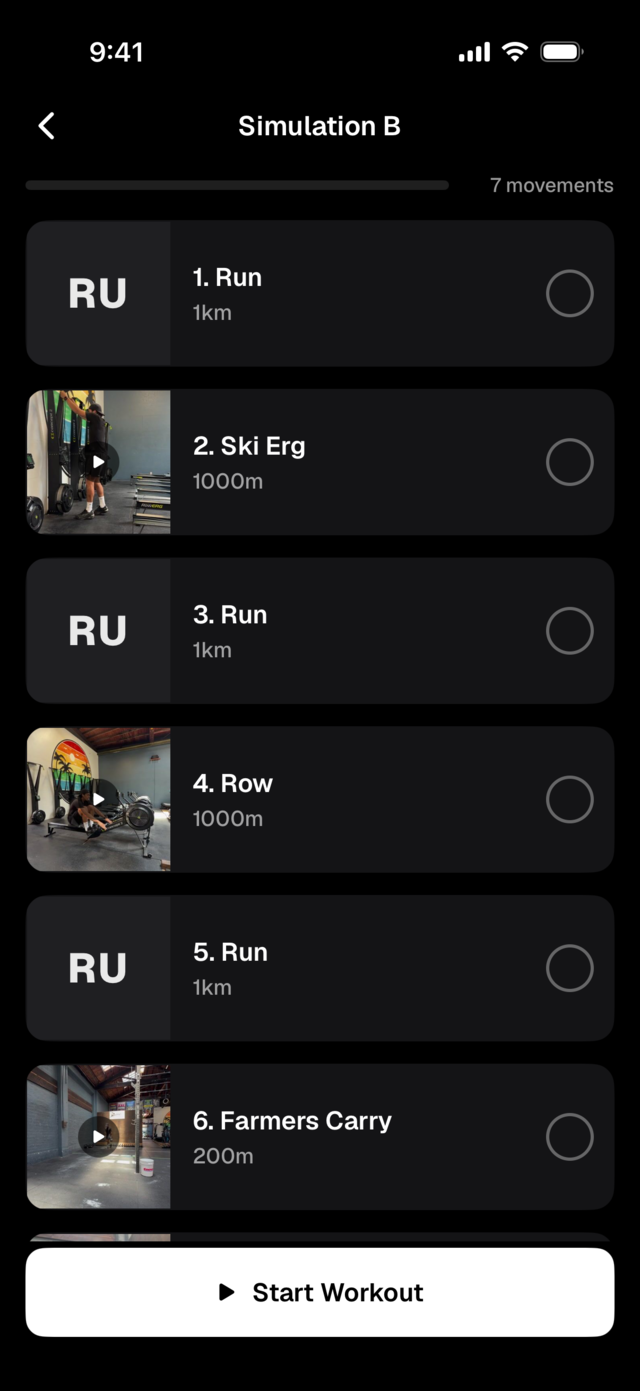 SOSA workout screen
